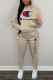 Khaki Fashion Casual Print Patchwork Hooded Collar Long Sleeve Two Pieces