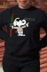 Black Fashion Street Character Print Patchwork O Neck Tops