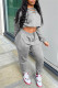 Grey Fashion Casual Solid Hollowed Out V Neck Long Sleeve Two Pieces
