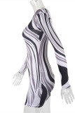 Stripe Fashion Casual Striped Print Basic O Neck Long Sleeve Dresses