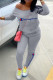 Grey Fashion Casual Print Basic O Neck Long Sleeve Two Pieces