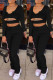 Black Sexy Casual Solid Hollowed Out Fold U Neck Regular Two-piece Set