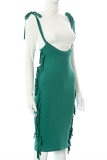 Green Sexy Casual Solid Lace Turtleneck Long Sleeve Two Pieces