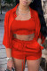 Red Fashion Casual Solid Basic Turndown Collar Half Sleeve Three-piece Set