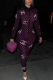Purple Casual Print Solid Patchwork Zipper Collar Skinny Jumpsuits