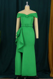 Green Fashion Sexy Solid Slit With Belt Off the Shoulder Evening Dress