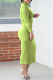 Red Fashion Casual Solid Bandage Hollowed Out O Neck Long Sleeve Dresses