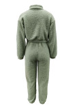 Green Fashion Casual Solid Basic Zipper Collar Long Sleeve Two Pieces