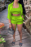 Red Fashion Casual Solid Basic Turndown Collar Half Sleeve Three-piece Set