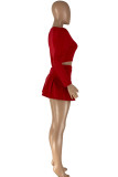 Red Fashion Casual Solid Basic U Neck Long Sleeve Two Pieces