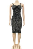 Red Sexy Solid Patchwork Hot Drill Spaghetti Strap Sling Dress Dresses