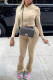 Khaki Fashion Casual Solid Fold Zipper Collar Long Sleeve Two Pieces