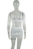 White Fashion Sexy Solid Hollowed Out See-through Backless V Neck Sleeveless Two Pieces
