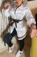 White Fashion Casual Print With Belt Turndown Collar Straight Dresses