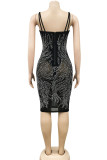 Red Sexy Solid Patchwork Hot Drill Spaghetti Strap Sling Dress Dresses