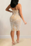 Red Sexy Solid Patchwork Hot Drill Spaghetti Strap Sling Dress Dresses