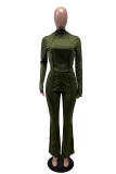 Army Green Fashion Casual Solid Patchwork Turtleneck Long Sleeve Two Pieces
