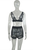 Black Fashion Sexy Solid Hollowed Out See-through Backless V Neck Sleeveless Two Pieces