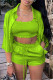Fluorescent Green Fashion Casual Solid Basic Turndown Collar Half Sleeve Three-piece Set