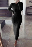 Black Fashion Casual Solid Basic O Neck Long Sleeve Dresses