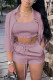 Light Brown Fashion Casual Solid Basic Turndown Collar Half Sleeve Three-piece Set