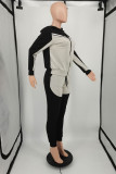Black Gray Fashion Casual Solid Patchwork Hooded Collar Long Sleeve Two Pieces