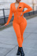 Orange Fashion Casual Print Basic Zipper Collar Skinny Jumpsuits