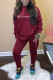 Burgundy Fashion Casual Print Letter O Neck Long Sleeve Two Pieces