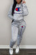Grey Fashion Casual Print Patchwork Hooded Collar Long Sleeve Two Pieces