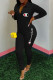 Black Fashion Street Print Letter Turndown Collar Jumpsuits