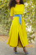 Yellow Casual Solid Patchwork O Neck Three Quarter Two Pieces