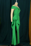 Green Fashion Sexy Solid Slit With Belt Off the Shoulder Evening Dress