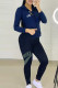 Tibetan Blue Casual Sportswear Print Basic Hooded Collar Long Sleeve Two Pieces