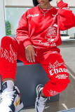 Red Fashion Casual Letter Print Basic O Neck Long Sleeve Two Pieces