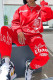 Red Fashion Casual Letter Print Basic O Neck Long Sleeve Two Pieces