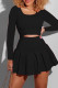 Black Fashion Casual Solid Basic U Neck Long Sleeve Two Pieces