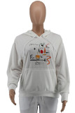 White Fashion Casual Print Basic Hooded Collar Tops