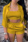 Red Fashion Casual Solid Basic Turndown Collar Half Sleeve Three-piece Set