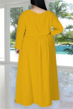 Yellow Fashion Casual Solid Slit O Neck Plus Size Two Pieces