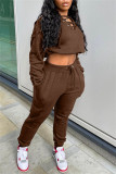 Grey Fashion Casual Solid Hollowed Out V Neck Long Sleeve Two Pieces