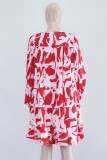 Red Fashion Casual Print Basic O Neck Long Sleeve Dresses