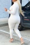 White Fashion Casual Solid Basic Turtleneck Long Sleeve Two Pieces