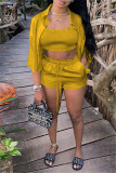 Red Fashion Casual Solid Basic Turndown Collar Half Sleeve Three-piece Set