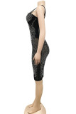 Red Sexy Solid Patchwork Hot Drill Spaghetti Strap Sling Dress Dresses