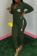 Army Green Fashion Street Print Letter Turndown Collar Jumpsuits