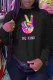 Black Casual Street Print Split Joint O Neck Tops
