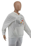 White Fashion Casual Print Basic Hooded Collar Tops