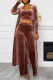 Brown Fashion Casual Solid Cardigan Vests Pants U Neck Long Sleeve Three-piece Set