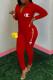 Red Fashion Street Print Letter Turndown Collar Jumpsuits