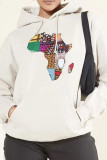 White Fashion Casual Print Basic Hooded Collar Tops